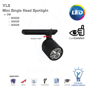VLS Mini Magnetic Track Light Single Head Spotlight 3W (3000K,4000K,6000K)