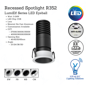 VLS Recessed Spotlight R352 – Adjustable Beam Angle LumiElf Series LED Eyeball