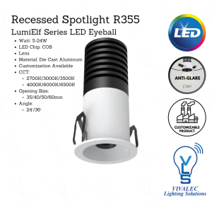 VLS Recessed Spotlight R355 – Customizable Beam Angle LumiElf Series LED Eyeball