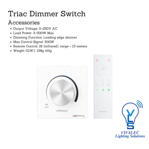 AiDiming PE386 500W Dimmer Switch – Leading Edge Glass Panel Dimmer with Metal Knob & IR Remote