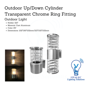 Outdoor Wall Light Up/Down Cylinder Design - Transparent Chrome Ring, E27 Holder, Cast Aluminum 9910