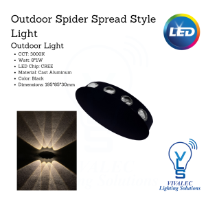 E3008 Moisti Spider Spread Light Outdoor Spider Spread Style Light - 8x1W CREE LED, 3000K, Cast Aluminum