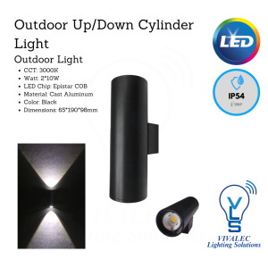 L08102 Outdoor Up/Down Cylinder Light - 2x10W Epistar COB, 3000K, Cast Aluminum