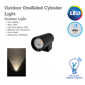 L08101 Outdoor One-Sided Cylinder Light - 10W Epistar COB, 3000K, Cast Aluminum