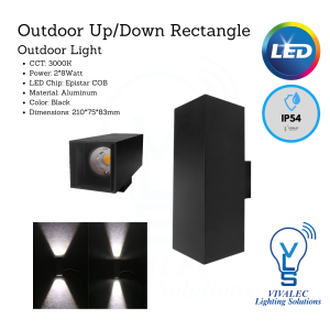 L08105 L08106 Outdoor Rectangle Lights - Up/Down & One-Sided Designs | 3000K, Epistar COB, Aluminum