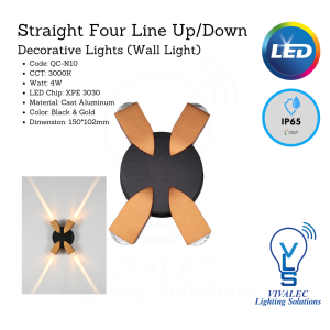 Straight Four Line Up/Down Wall Light | QC-N10, 3000K, 4W, Black & Gold