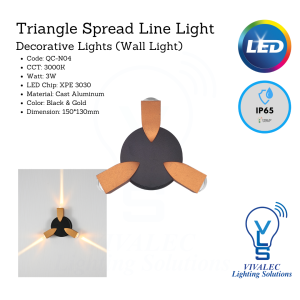 Triangle Spread Line Wall Light | QC-N04, 3000K, 3W, Black & Gold