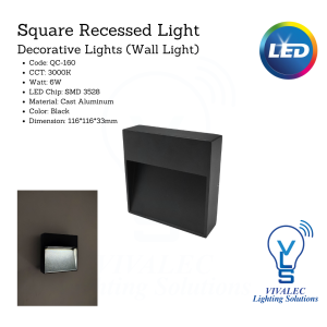 Square Recessed Wall Light QC-160 – 6W LED Modern Architectural Lighting