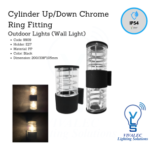 Cylinder Up/Down Chrome Ring Fitting Outdoor Wall Light 9909 – E27 Holder