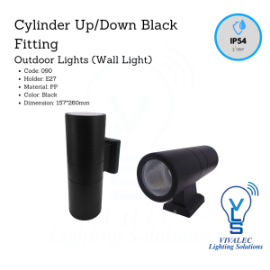 Cylinder Up/Down Black Fitting Outdoor Wall Light 090 – E27 Holder