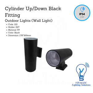 Cylinder Up/Down Black Fitting Outdoor Wall Light 110 – E27 Holder