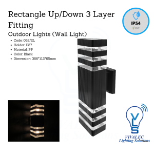 Rectangle Up/Down 3 Layer Fitting Outdoor Wall Light 052/2L – E27 Holder