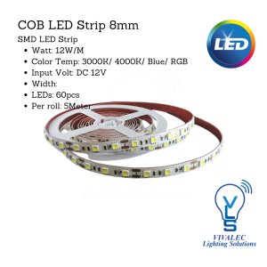 COB RGB LED Strip 8mm 12w 12v (60pcs)