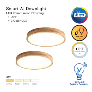 MoiSti Smart Ai LED Surface Light Round Natural Wood Finishing 96w 3C Tuya Controllable Color Temp Changing