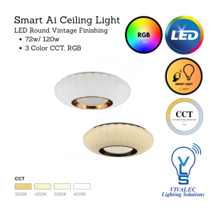 MoiSti Smart Ai LED Surface Light Round 72w/120w with Vintage Finish 5C Tuya Controllable Color Temp Changing