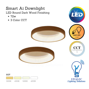 MoiSti Smart Ai LED Surface Light Round Natural Wood Finishing 72w 3C Tuya Controllable Color Temp Changing