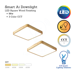 MoiSti Smart Ai LED Surface Light Square Natural Wood Finishing 96w 3C Tuya Controllable Color Temp Changing