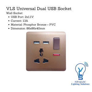 VLS Universal Dual USB Port Wall Socket
