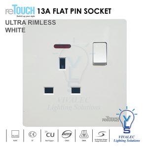 RETOUCH Ultra Rimless Socket 13A, Multiple USB, 15A, Phone Shelf (White)