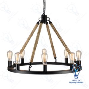 VLS Wide Vintage Ind Rope Round Pendant Light Edison Bulb Style 3701/8 E27 (2 Years Warranty) + Free Bulb