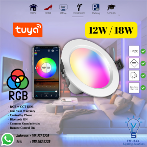 RGB+CCT  Downlight Tunable Bluetooth LED Downlight Dimmable App Control Smart LED Ceiling Light Lampu Siling Tuya Control Light