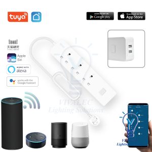 RETOUCH TUYA Wifi Extension Socket (13A) Remote On/Off, Timer, Voice Control Home, Alexa, Genie