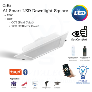 ORITZ VLS AI Smart LED Downlight Square White 12W/18W CCT + RGB (Reflector Color)