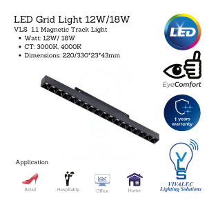 VLS 1.1 MAGNETIC TRACK LIGHT 48V: GRID LIGHT 3000K, 4000K