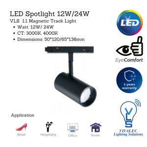 VLS 1.1 Magnetic Track Light 48V: Spot Light 12w 3000K, 4000K