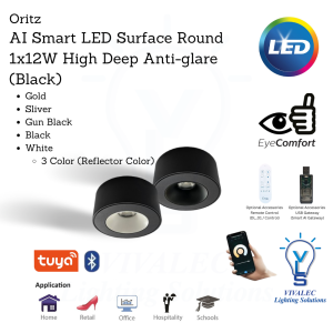 ORITZ AI Smart LED Surface Round 1x12W High Deep Anti-glare (Black)