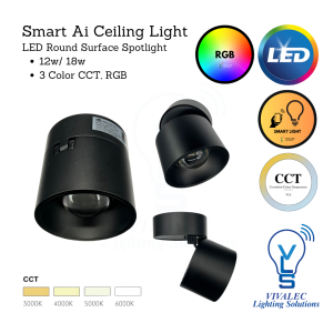 MoiSti Smart Ai LED Surface Spotlight Round 12w 5C Tuya Controllable Color Temp Changing