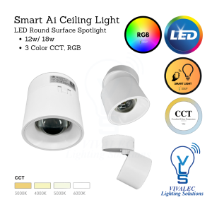 MoiSti Smart Ai LED Surface Spotlight Round 12w 5C Tuya Controllable Color Temp Changing