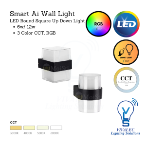 MoiSti Smart Ai LED Double Sided Wall Lights Round and Square 6w/12w 5C Tuya Controllable Color Temp Changing