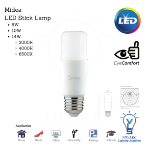 Midea VLS LED Stick Lamp 8W/10W/14W (3000K/4000K/6500K) mentol lampu light