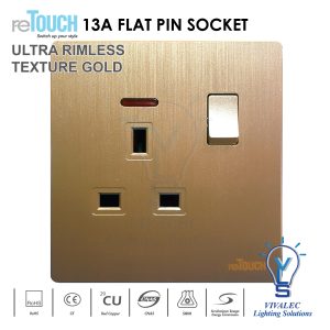RETOUCH Ultra Rimless Socket 13A, Multiple USB, 15A, Phone Shelf (Texture Gold)