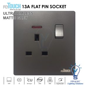 RETOUCH Ultra Rimless Socket 13A, Multiple USB, 15A, Phone Shelf (Matte Grey)
