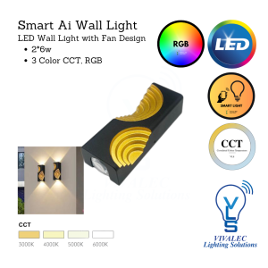 MoiSti Smart Ai LED Outdoor Wall Light Fan Like Design 2*6w 5C Tuya Controllable Color Temp Changing