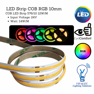 COB RGB LED Strip Light Per pack 5Meter - 576 LEDs/m | 24V DC | 14W/m | 10mm Width | 5M Roll | IP20 Indoor RGB Lighting