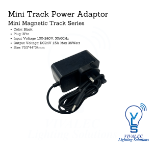 MT10 Power Adaptor for Mini Magnetic Track System - 3Pin Plug, DC24V 1.5A, 36Watt