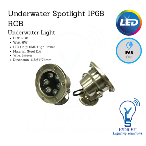Outdoor Steel Underwater Spotlight (7022SV) - IP68, 6W, RGB, 3M Wire Swimming Pool