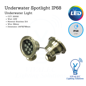 Moisti 7023 12V MR16 Outdoor Steel Underwater Spotlight Swimming Pool Light (7023SV) - IP68, 6W, 3000K, 3M Wire
