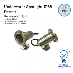 Underwater Spotlight IP68 Fitting with MR16 Holder Swimming Pool Fountain Light - Steel 204 & Glass Build (7021/ 8071)