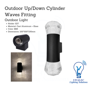 Moisti 9904 Outdoor Up/Down Wall Light - Crown Flat Waves Design, E27 Holder, Cast Aluminum & Glass