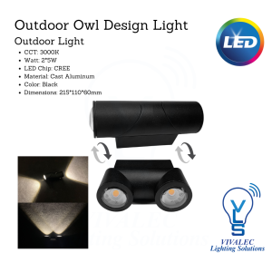 e5008 18w Outdoor Owl Design Light - 2x5W CREE LED, 3000K, Cast Aluminum