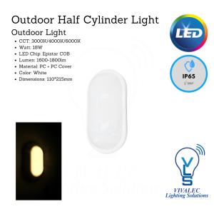 nd9020 Outdoor Half Cylinder Light - 18W Epistar COB, 3000K/4000K/6000K, 1600-1800lm