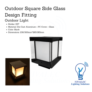 999 Outdoor Square Side Glass Light - E27 Holder, Die-Cast Aluminum & Glass