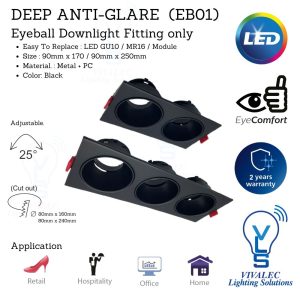 VLS EB01 Anti-Glare Double Triple LED Eyeball Light Casing Downlight