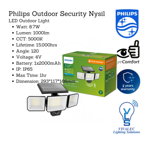 Philips Nysil 8.7W Outdoor LED Security Light - 1000lm, IP65 Rated, Battery Powered